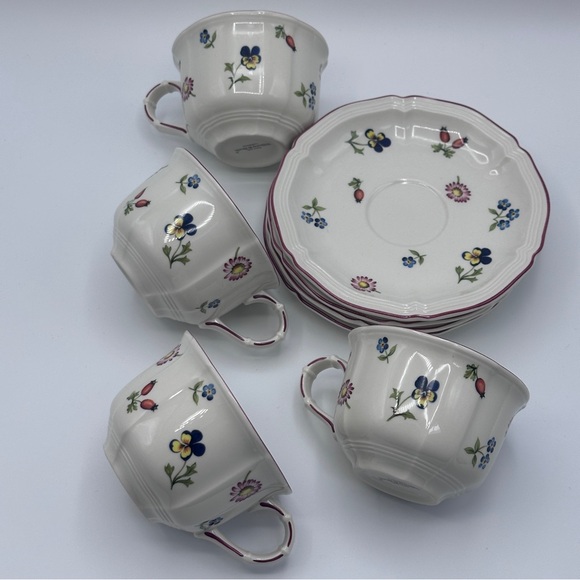 Villeroy and Boch Petite Fleur Tea Cup and Saucer Luxembourg Set of 4 - Picture 10 of 12